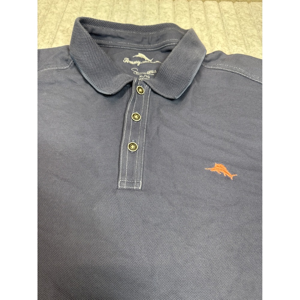 Tommy Bahama Mens XL Blue Supima Cotton Pique‎ Short Sleeve Marlin Polo Shirt